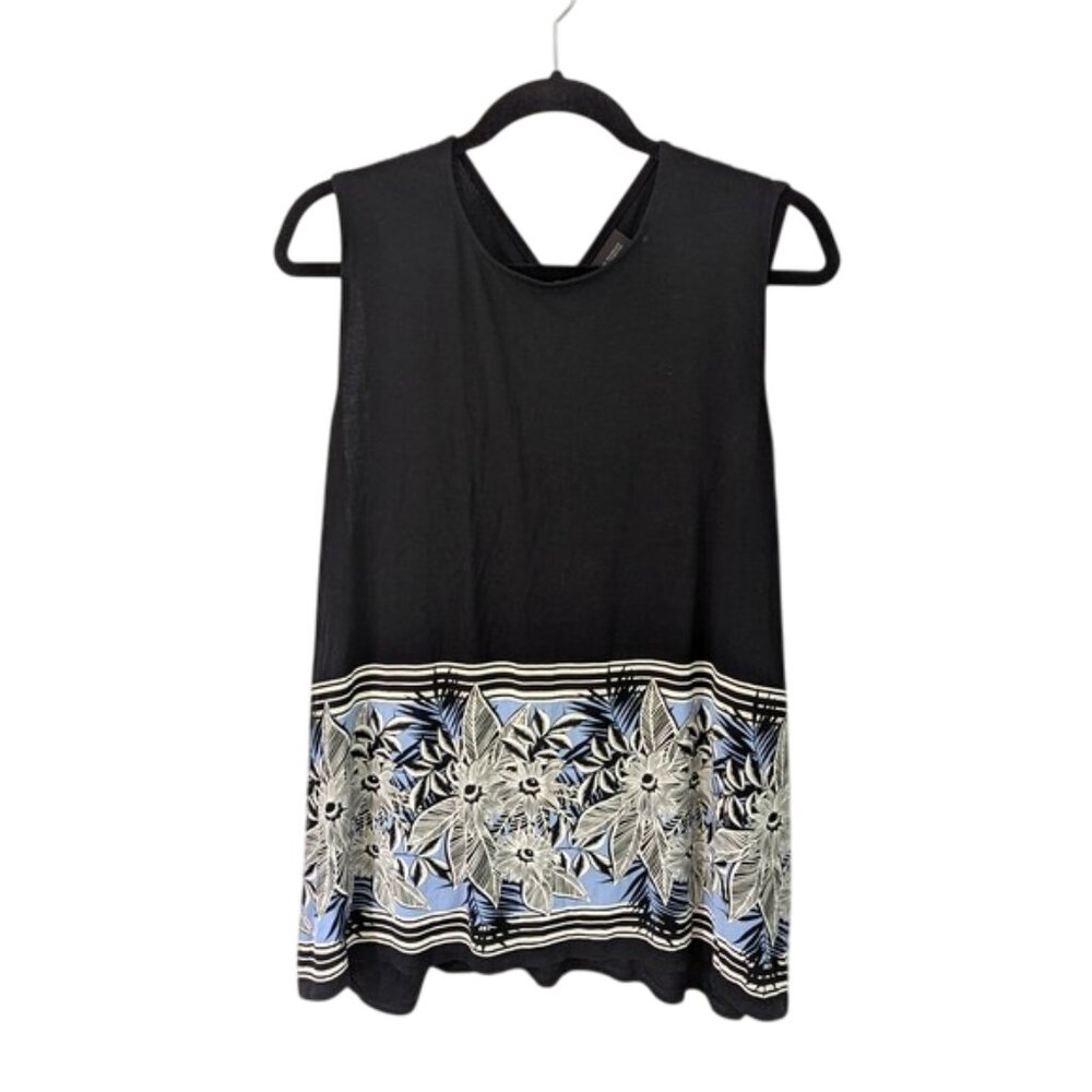 J. Jill Wearever Collection Women's Black Floral Print Hem Tank Top Size L